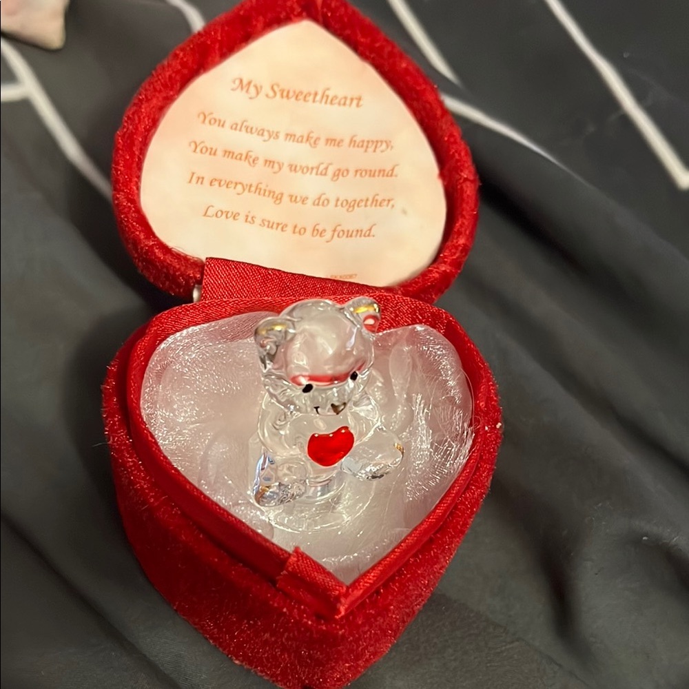 Crystal Bear with Red Heart Jewelry